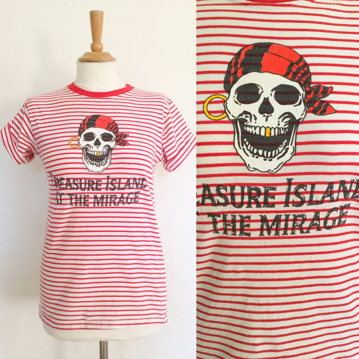 Vintage 90s Red and White Striped Treasure Island Mirage T Shirt Top Small Graphic Tee – Easygoing Wear · Top Pick For Any Outfit