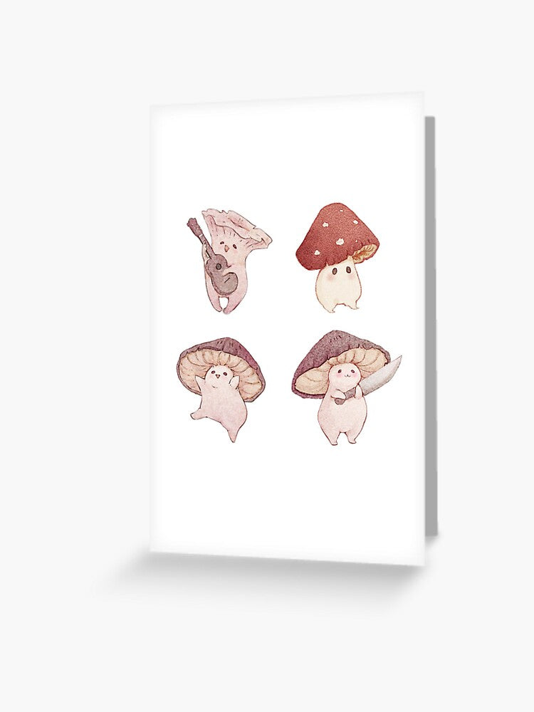Four cute mushroom friends Greeting Card