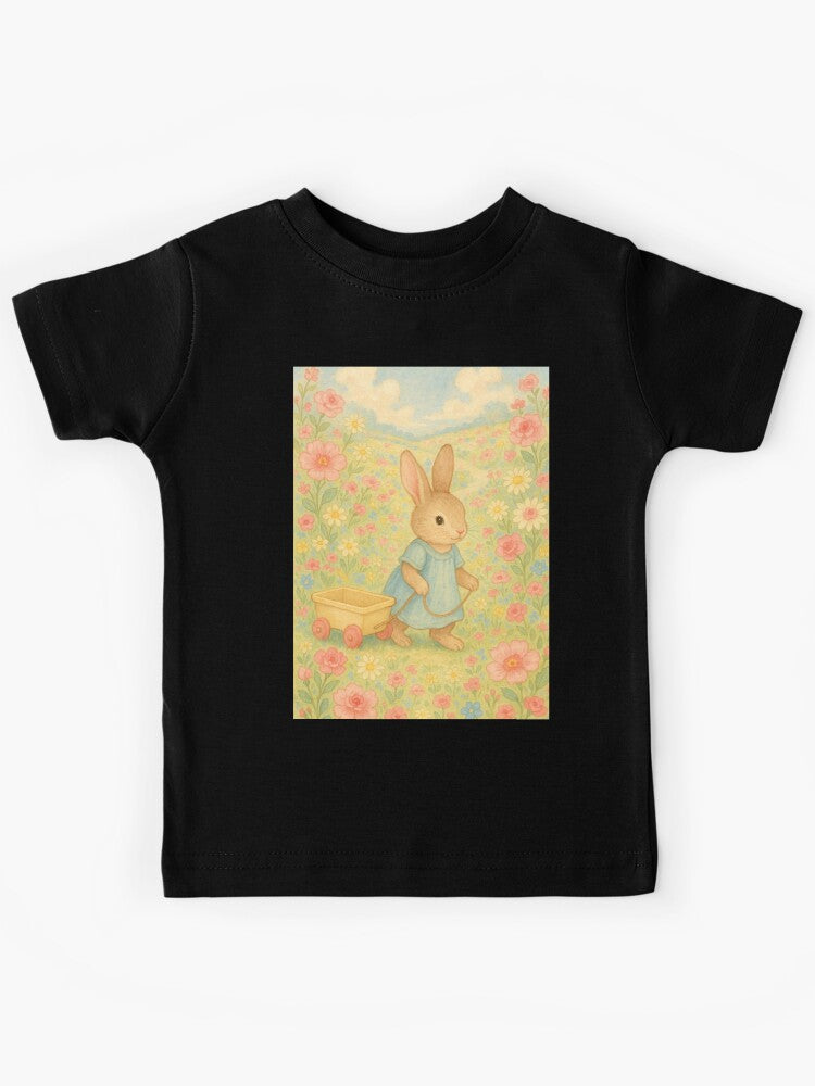 Cute bunny with a wagon in a flower meadow Kids T-Shirt