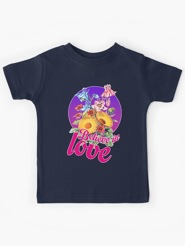 red vintage flowers with hummingbird Kids T-Shirt