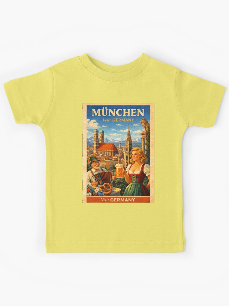 Vintage Munich travel poster Bavaria holiday design Kids T-Shirt