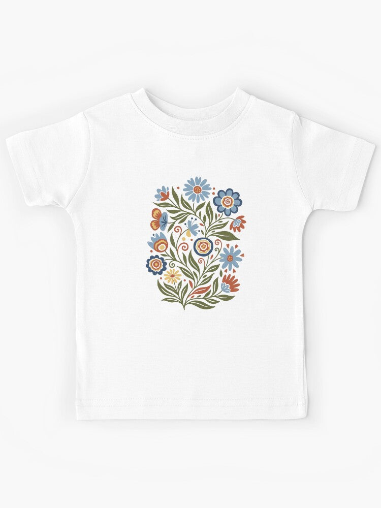 Warm Folk Floral Pattern Design Kids T-Shirt