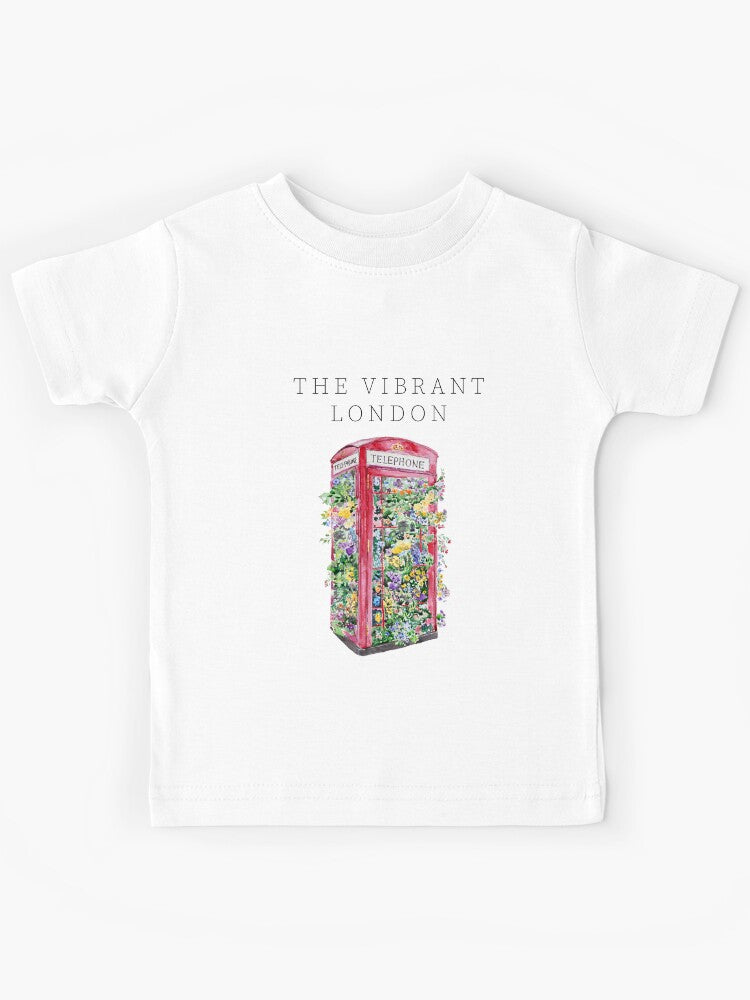 Watercolour Red England Telephone Booth Filled with Flowers British London Floral Art Print Kids T-Shirt