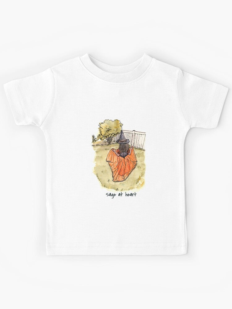Sage at Heart Watercolor Halloween Girl in Orange Gown Kids T-Shirt