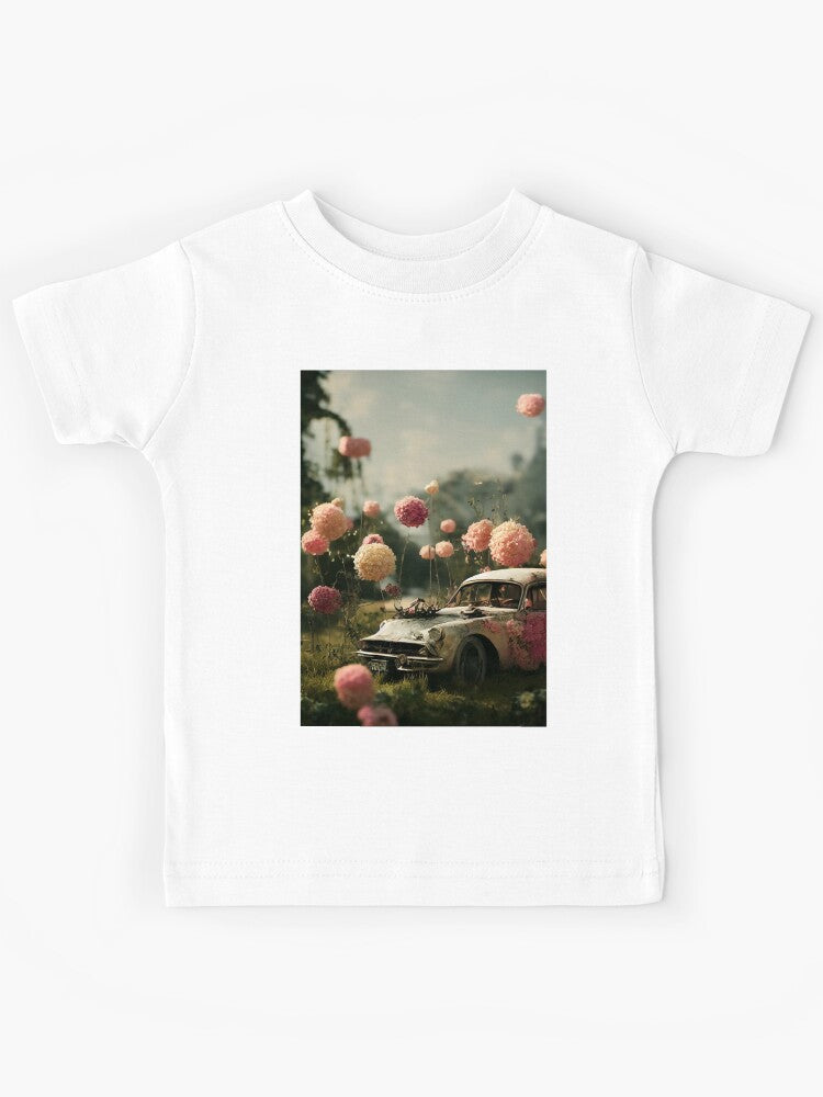 Old Retro Car Taken By Flowers Kids T-Shirt