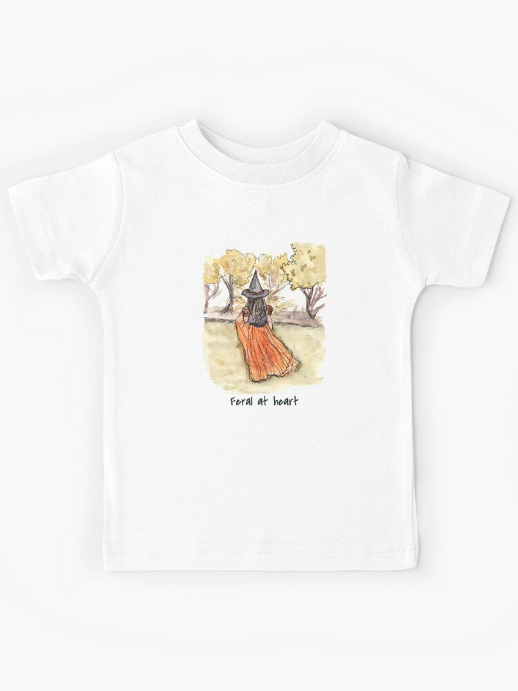Feral at Heart Watercolor Halloween Girl in Orange Gown Kids T-Shirt