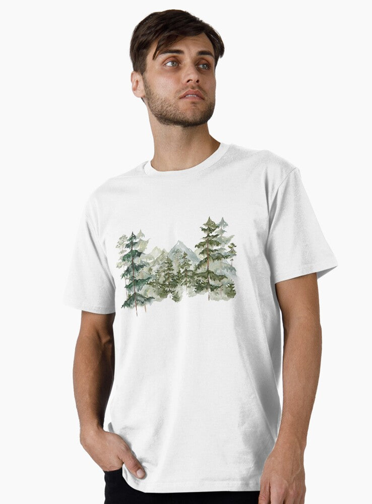 Watercolor Pine Forest and mountain Aesthetic Graphic Premium T-Shirt