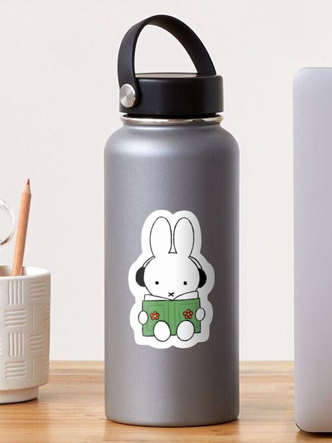 Headphones Reading Book Cute Bunny Sticker