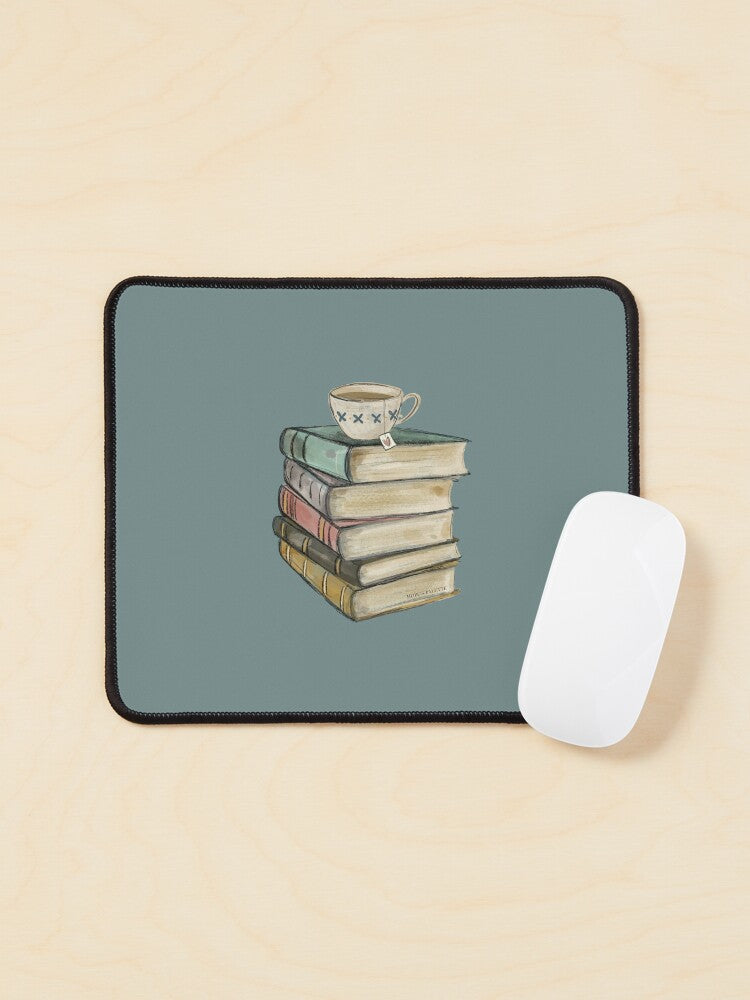Vintage Book Stack and Tea Mouse Pad
